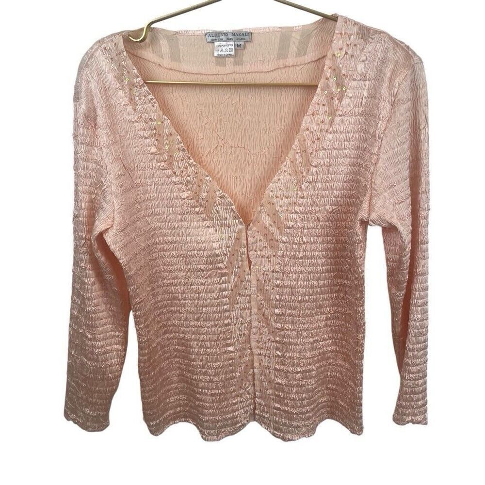 NWT Deadstock Y2K Style Alberto Makali Pink‎ Crinkle Jacket Blouse Size M